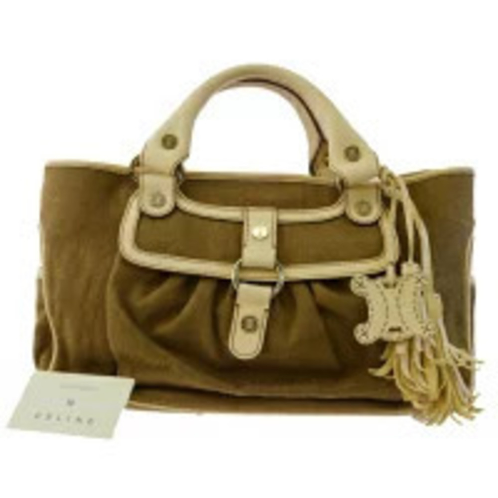 Celine Boogie Handbag Fringe Brown Canvas Leather